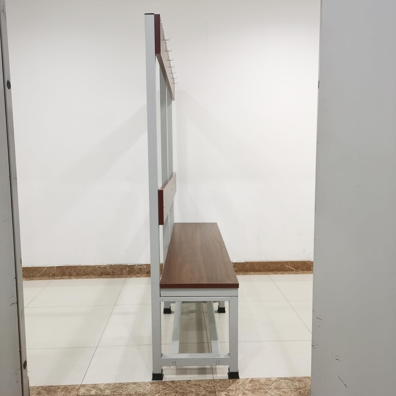 Solid Pine Wood Seat Bench with Coat Hooks - Galvanized Steel Frame for Gyms, Spas, and Changing Rooms