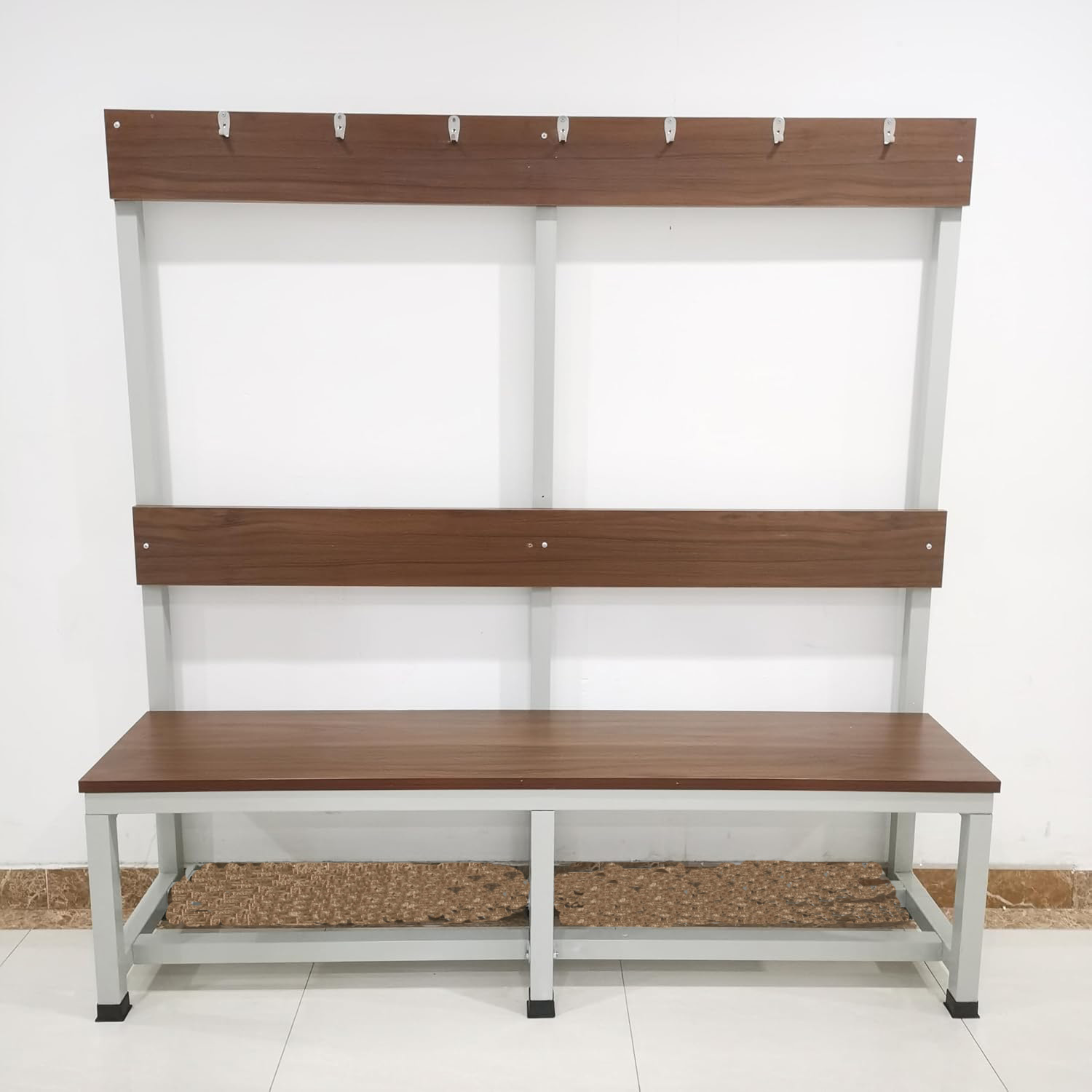 Solid Pine Wood Seat Bench with Coat Hooks - Galvanized Steel Frame for Gyms, Spas, and Changing Rooms