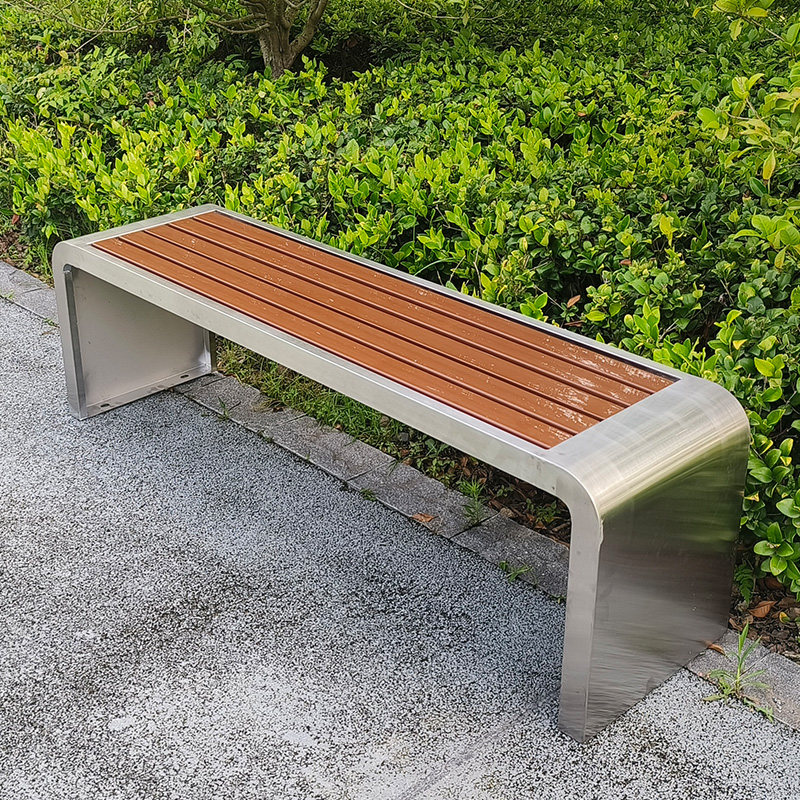 Anticorrosive Wood Stainless Steel Park Bench Outdoor Long Bench Leisure Chair Courtyard Long Bench Solid Wood Long Stool Long Bench