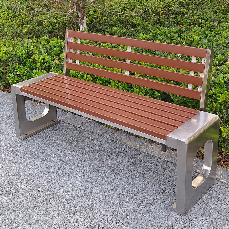 Anticorrosive Wood Stainless Steel Park Bench Outdoor Long Bench Leisure Chair Courtyard Long Bench Solid Wood Long Stool Long Bench