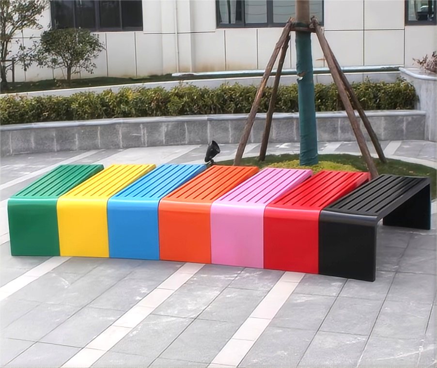 Rainbow Piano Key Outdoor Bench - Colorful Modular Public Seating
