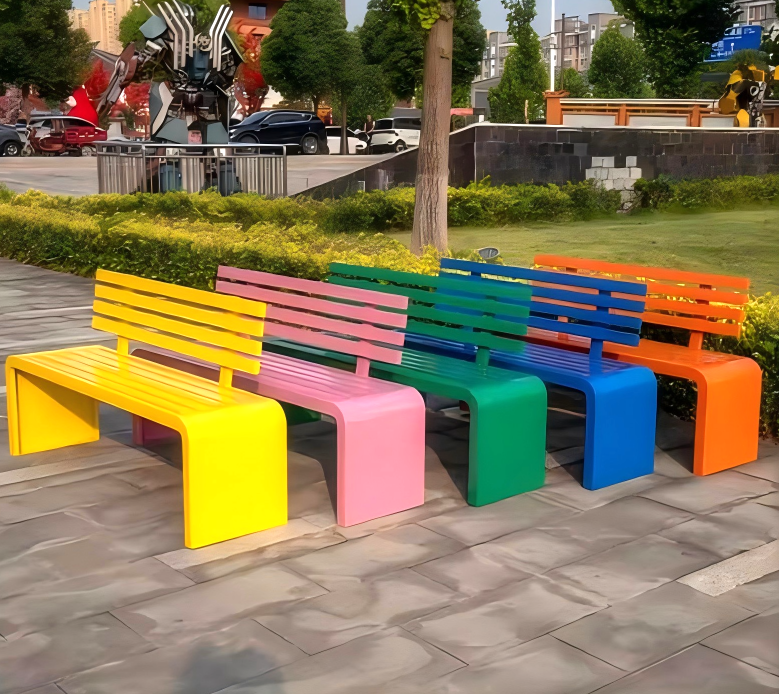 Color Blocked Outdoor Bench - Commercial Plaza & School Playground Seating