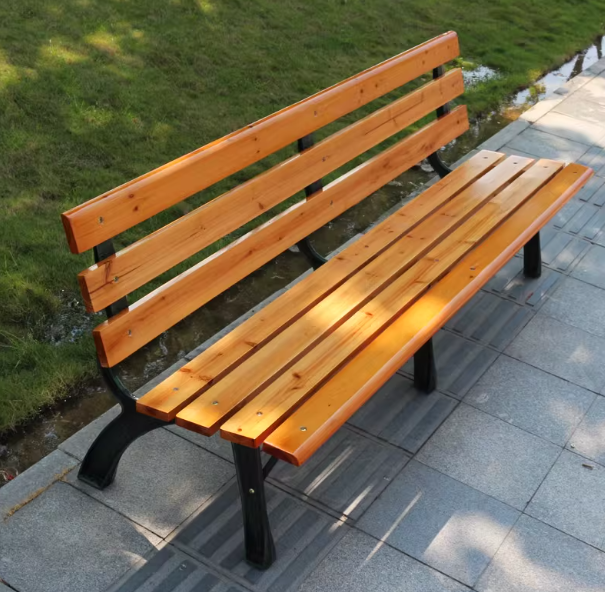 Park Bench Outdoor Long Bench Iron Art Long Bench Courtyard Leisure Anti-Corrosion Solid Wood Backrest Square Garden Row Bench Long Stool