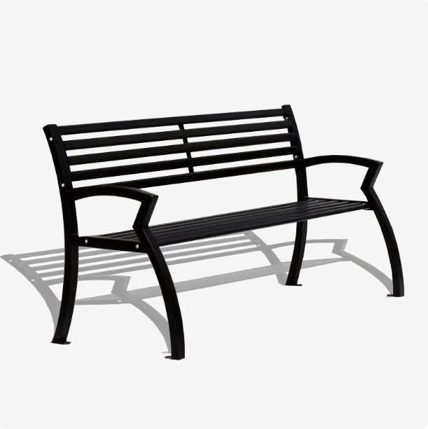 Heavy-Duty Metal Slat Outdoor Bench with Backrest & Armrests – All-Weather Park Bench