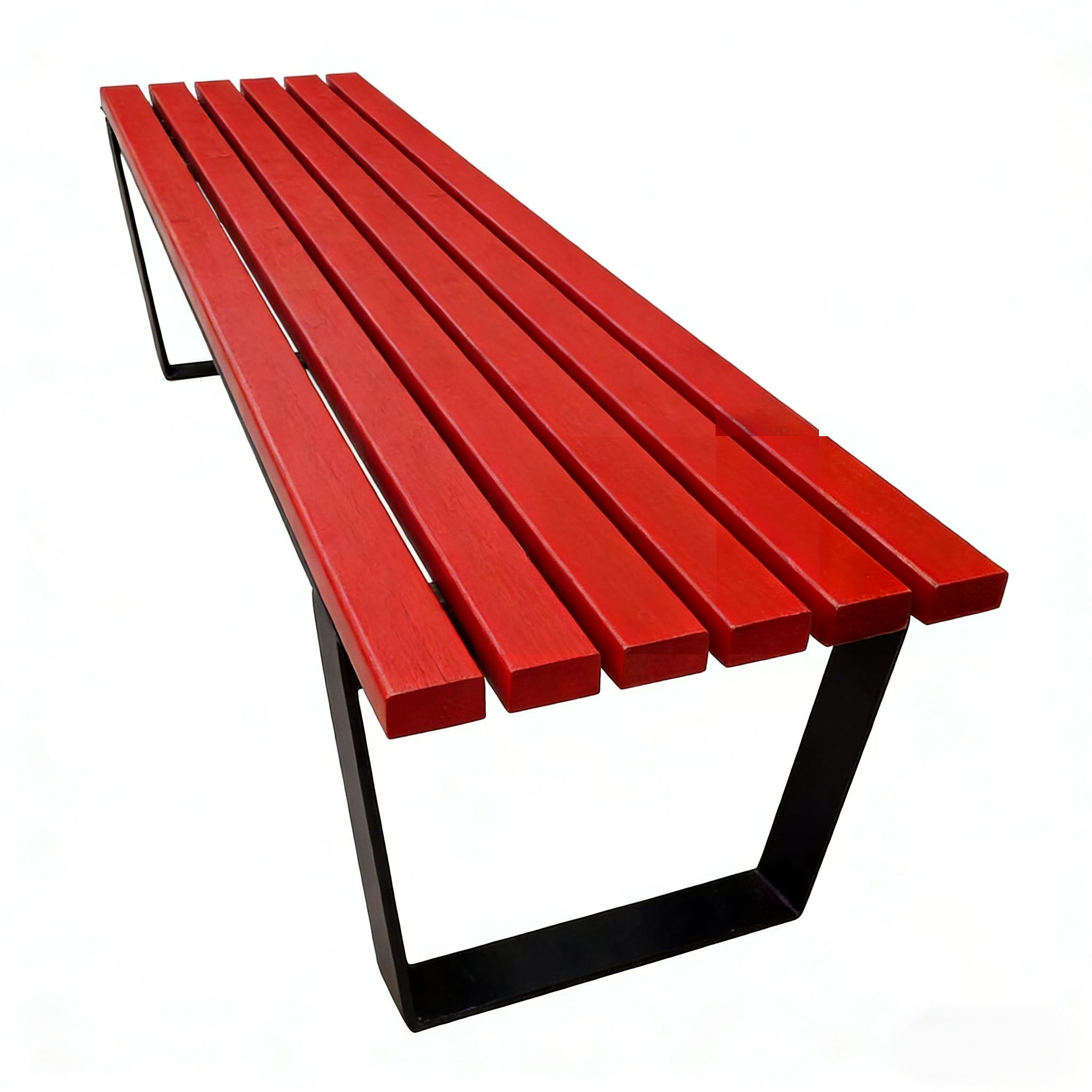 Modern Slatted Yellow Outdoor Bench with Black Metal Frame – Weather Resistant Patio Seating