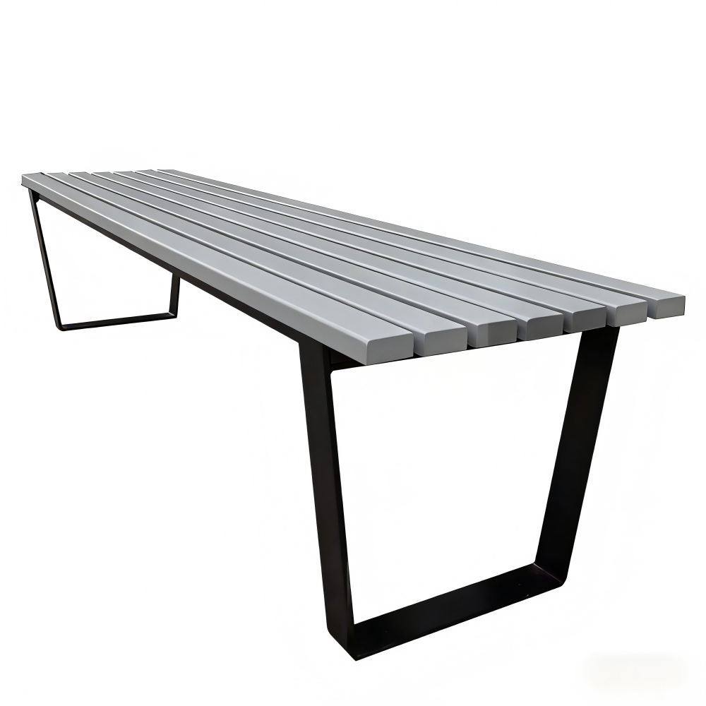 Modern Slatted Yellow Outdoor Bench with Black Metal Frame – Weather Resistant Patio Seating