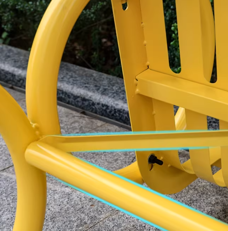 All-Metal Yellow Outdoor Bench with Backrest – Weatherproof Park & Patio Seating