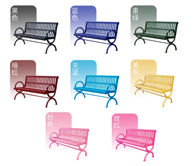 All-Metal Yellow Outdoor Bench with Backrest – Weatherproof Park & Patio Seating