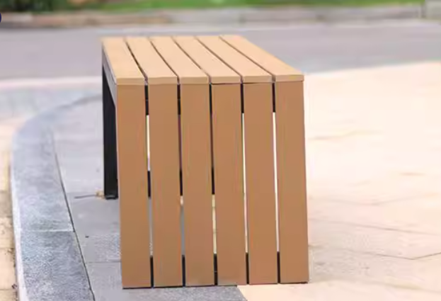 Modern Teak Slatted Outdoor Bench with Black Metal Frame – Weather-Resistant Patio & Garden Seating