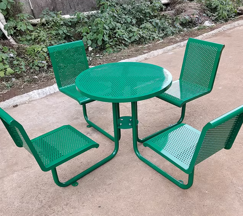 Green Perforated Metal Accessible Picnic Table - Wheelchair-Friendly 4-Seater Outdoor Dining Set