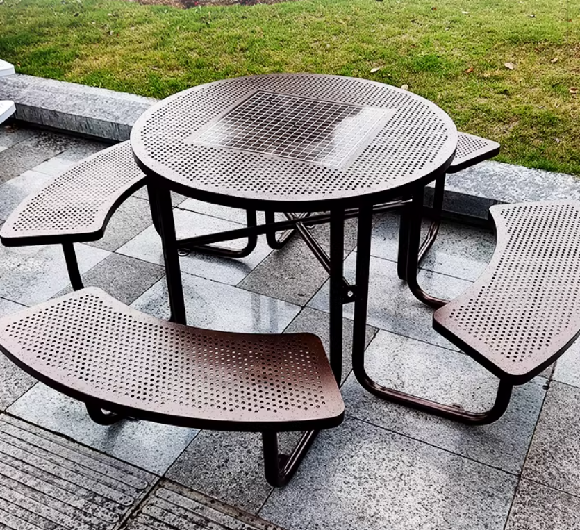 Green Perforated Metal Accessible Picnic Table - Wheelchair-Friendly 4-Seater Outdoor Dining Set