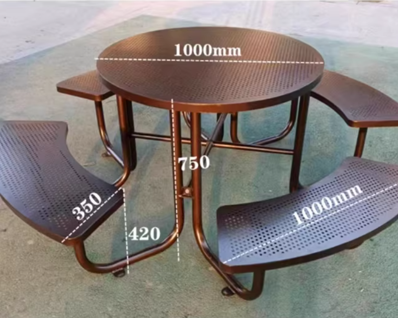 Green Perforated Metal Accessible Picnic Table - Wheelchair-Friendly 4-Seater Outdoor Dining Set