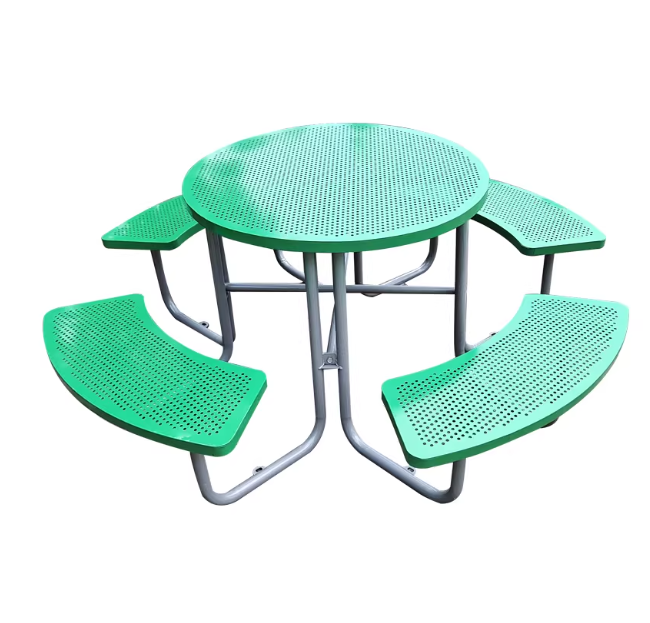 Green Perforated Metal Accessible Picnic Table - Wheelchair-Friendly 4-Seater Outdoor Dining Set