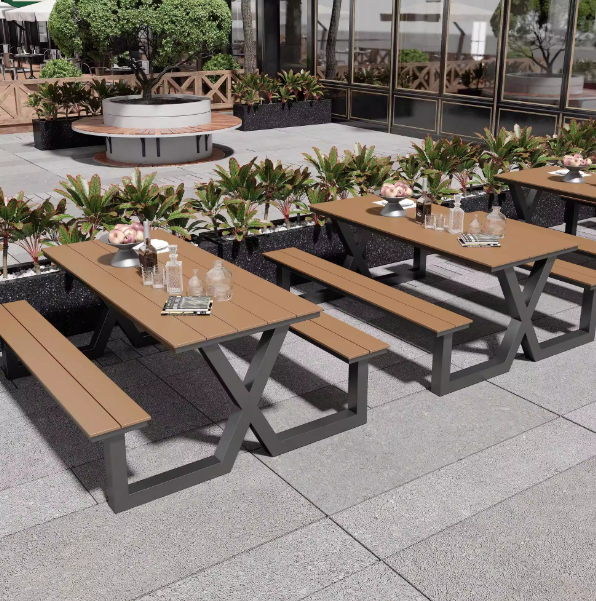 Commercial Grade Outdoor Picnic Table & Bench Set - Weather Resistant Patio Dining Furniture for Restaurants & Parks
