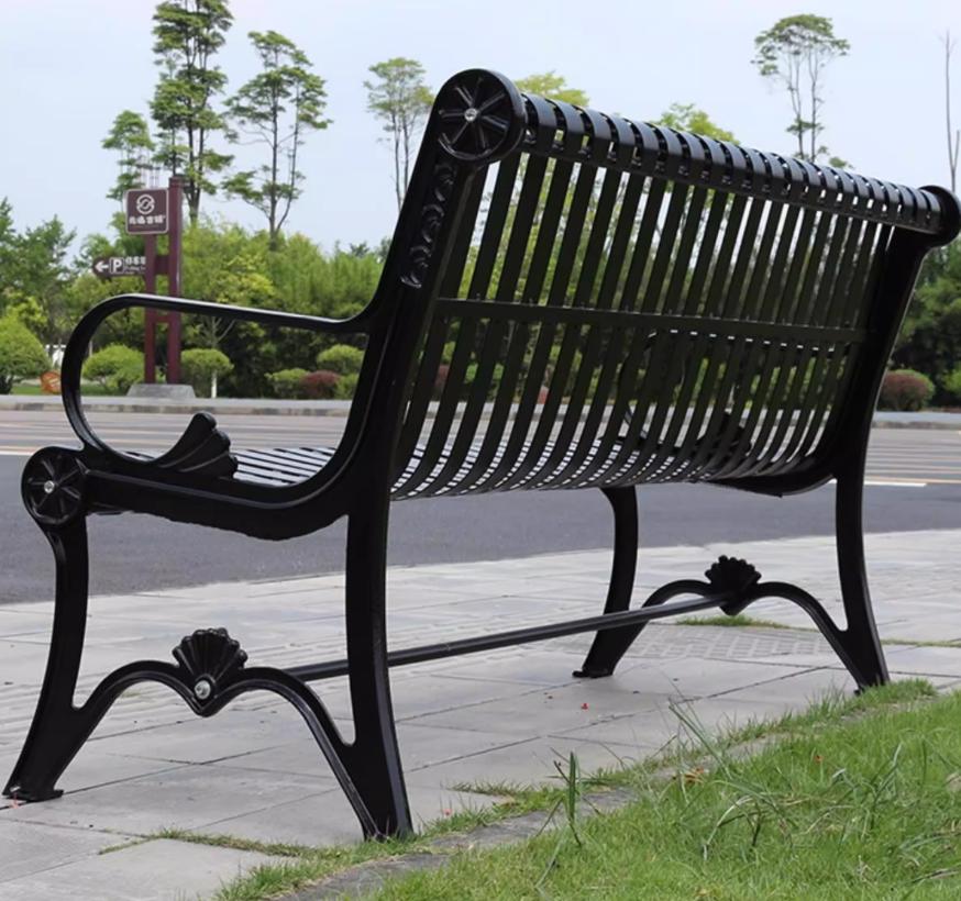 Black Metal Outdoor Bench - Heavy-Duty Cast Iron Frame for Parks & Yards