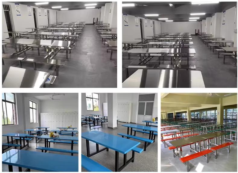 Stainless Steel 6-Seater Canteen Dining Set - Heavy Duty Integrated Table and Benches