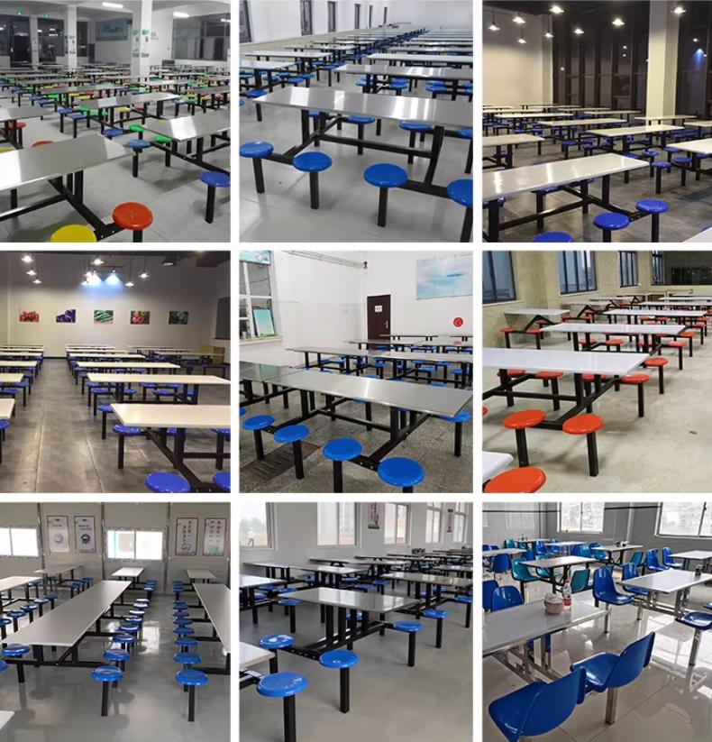 Stainless Steel 6-Seater Canteen Dining Set - Heavy Duty Integrated Table and Benches