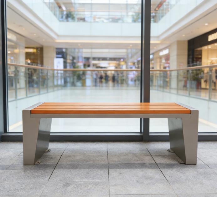 Stainless Steel Outdoor Bench with Slatted Wood Seat - Weather Resistant Patio Seating