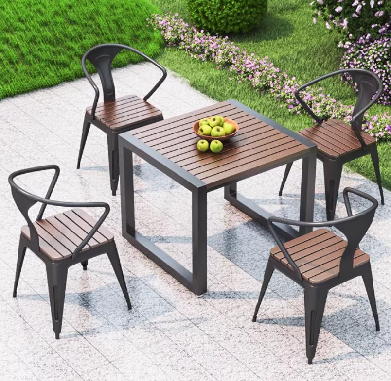 Outdoor Patio Open-Air Table and Chair Set Terrace Garden Balcony Plastic Wood Waterproof Sunproof Park Leisure Iron Art Table and Chairs