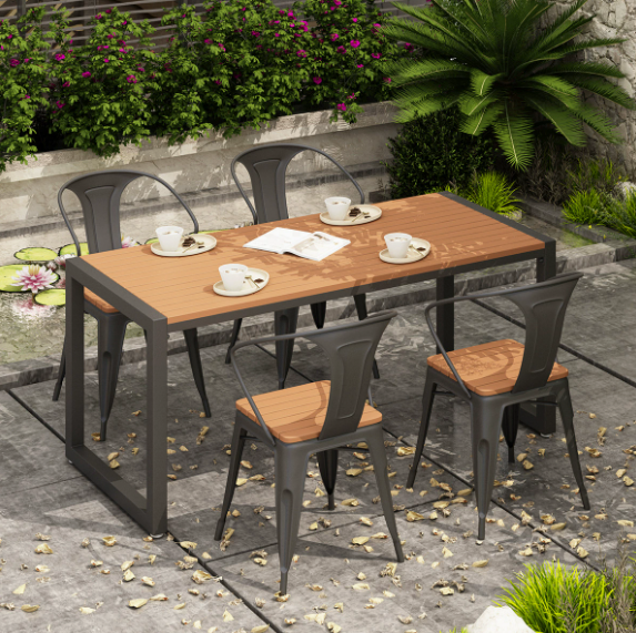 Outdoor Patio Open-Air Table and Chair Set Terrace Garden Balcony Plastic Wood Waterproof Sunproof Park Leisure Iron Art Table and Chairs