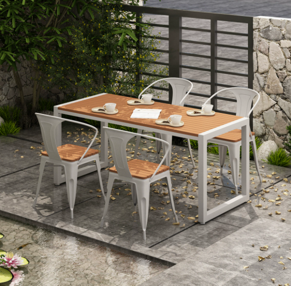 Outdoor Patio Open-Air Table and Chair Set Terrace Garden Balcony Plastic Wood Waterproof Sunproof Park Leisure Iron Art Table and Chairs