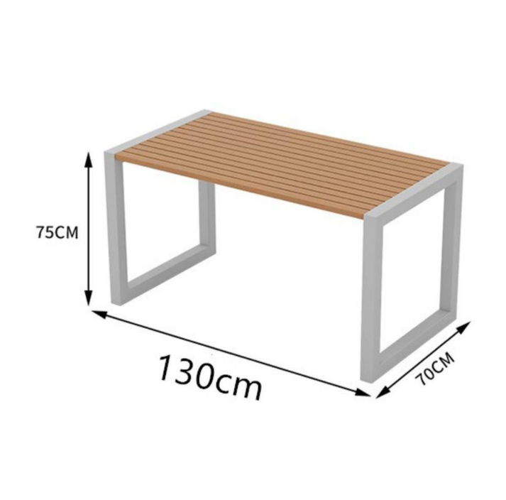 Modern Rectangular Outdoor Dining Table & Bench Set - Weather Resistant Metal Frame with Slatted Wood Seating