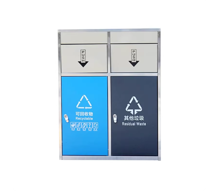 Stainless Steel Recycling Bin - Wall-Mounted Waste Sorting Station for Commercial Spaces