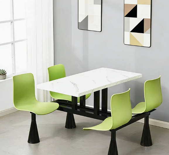 Canteen Dining Table and Chairs for Employees, Company Staff, Factory, School, Four-Person Rock Slab Integrated Dining Table and Chair Set