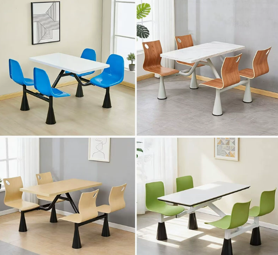 Canteen Dining Table and Chairs for Employees, Company Staff, Factory, School, Four-Person Rock Slab Integrated Dining Table and Chair Set