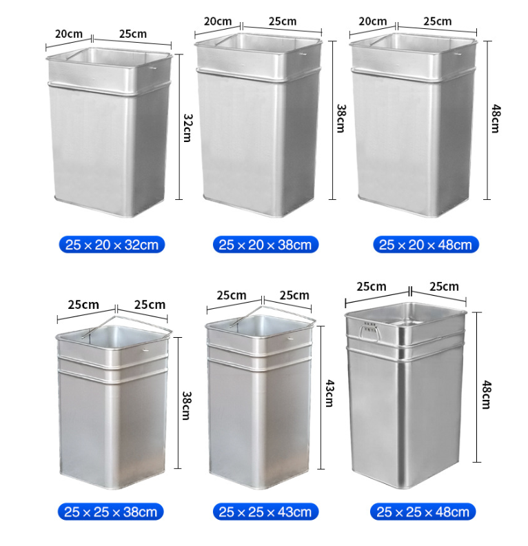 Outdoor Trash Can Inner Bucket Galvanized Steel Sheet Outdoor Waste Bin Inner Cylinder Round Square Iron Bucket Trash Can Liner