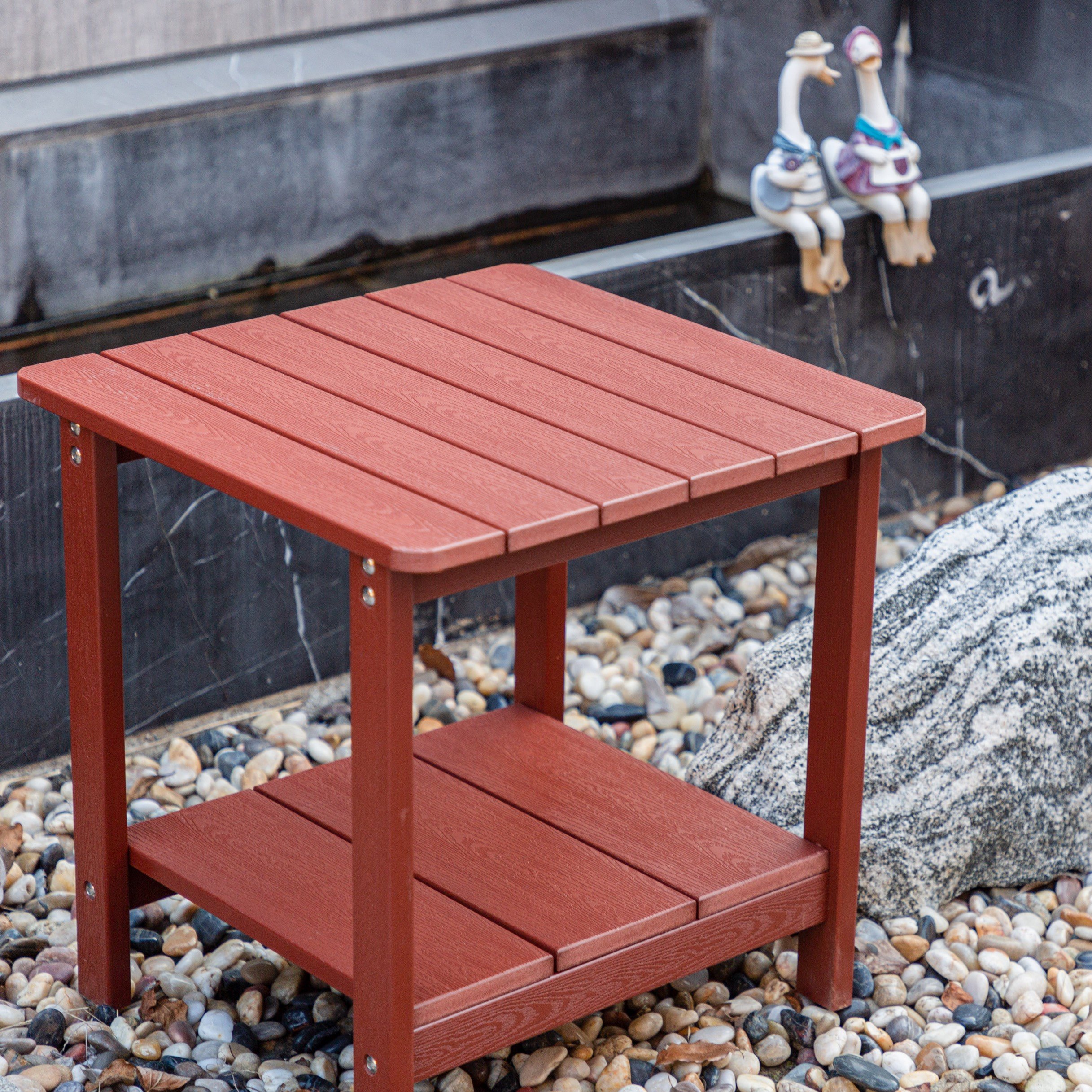 Wooden Retro Windproof Sunproof Anti-corrosion Outdoor Coffee Table Square Stool Suitable for Patio Balcony