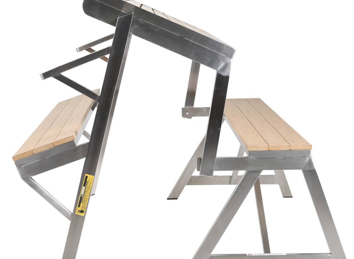 2-in-1 Foldable Outdoor Table and Chair Set |   Stainless steel frame |   HDPE Wood-Plastic Composite Slats |   Weatherproof Patio Picnic Furniture