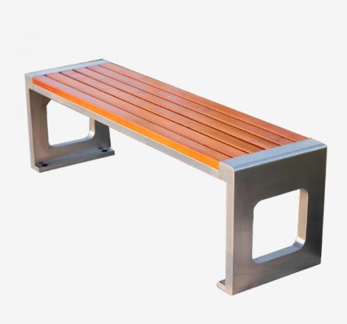 Stainless Steel Outdoor Bench with Slatted Hardwood Seat - Weather Resistant Patio Bench