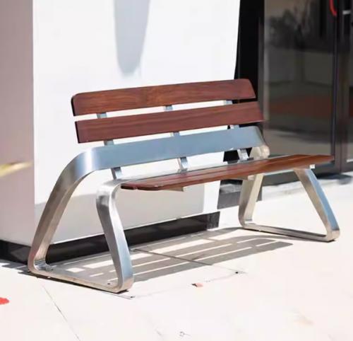 Garden Bench with Stainless Steel Legs - Slatted Hardwood Seat for Backyard & Porch