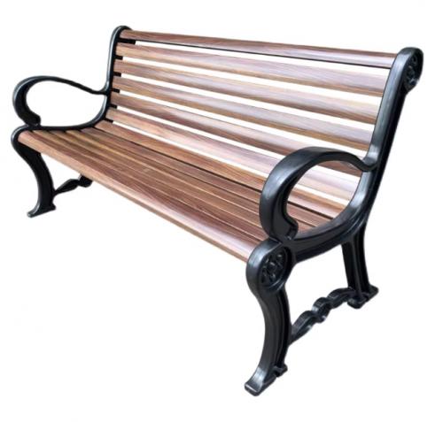 Vintage Style Outdoor Bench with Backrest – Durable Cast Iron & Hardwood Slat Construction
