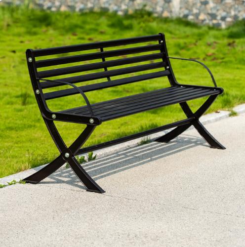 Modern Black Metal Outdoor Bench with Backrest – Rust-Proof Seating for Patios & Public Spaces