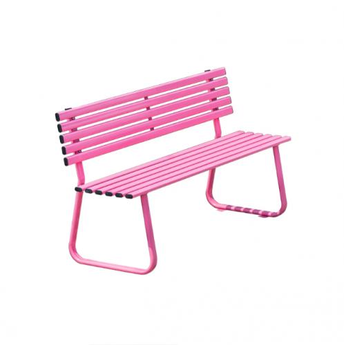 Bright Pink Metal Slat Outdoor Bench with Backrest – Weather-Resistant Seating for Patios & Urban Spaces