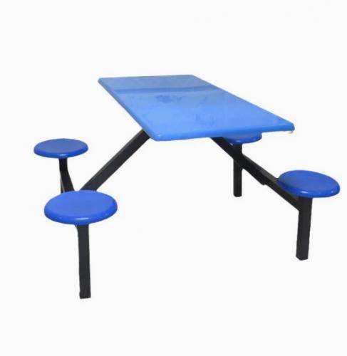 4-Seater Outdoor Picnic Table Set - Weather Resistant Blue Table and Circular Seats
