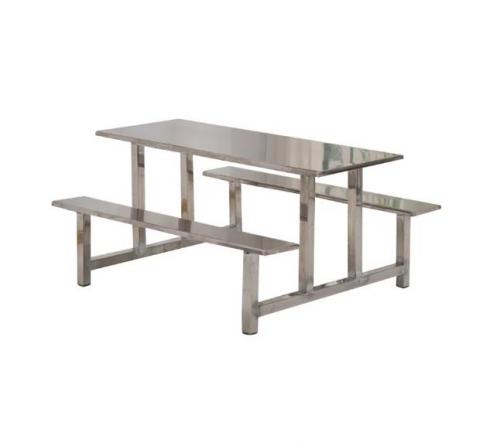 Stainless Steel 6-Seater Canteen Dining Set - Heavy Duty Integrated Table and Benches
