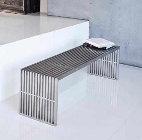 Simple Modern Stainless Steel Low Stool Square Stool Glass Dining Table and Chair Set Office Long Bench