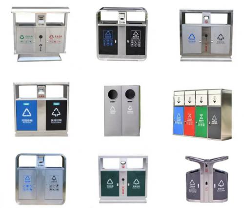 Stainless Steel Recycling Bin - Wall-Mounted Waste Sorting Station for Commercial Spaces